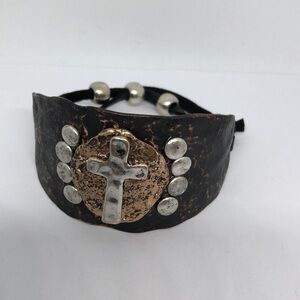RUSTIC hammered western cross adjustable bracelet